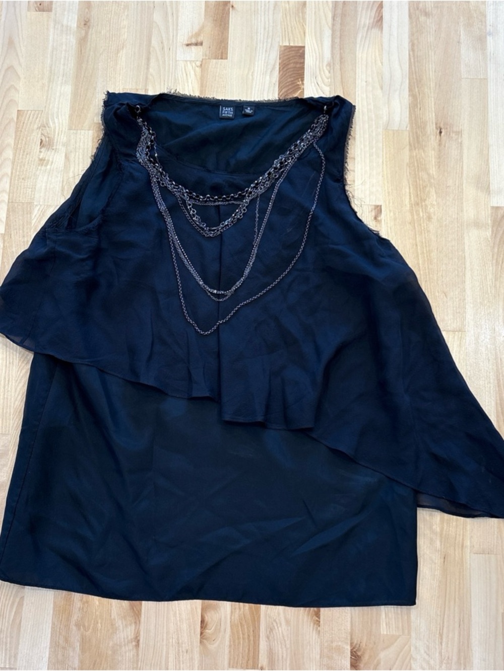 Saks Fifth Avenue Black Asymmetrical Lined Top Detachable Chains size 6